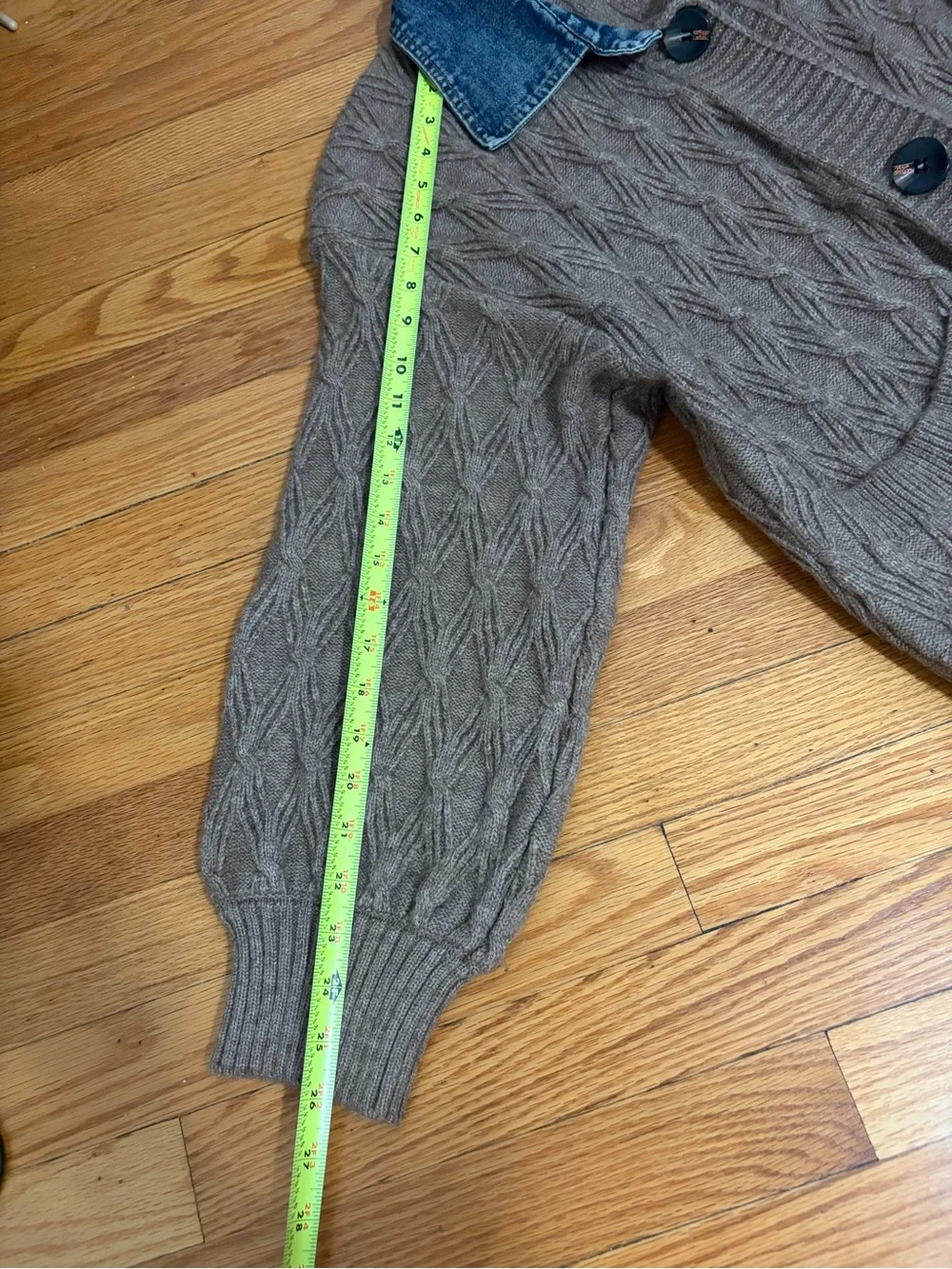 COMMENSE Diamond Stitch Knitting Longline Cardigan Denim Tan Oversized fit S - Picture 15 of 15